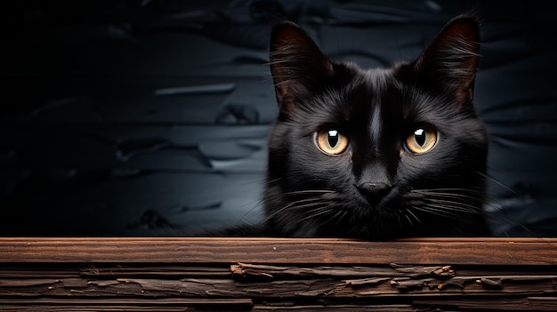 chat d'Halloween avec une citrouille dans le fond sombre