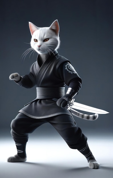 un chat de haute qualité habillé d'une tenue de ninja