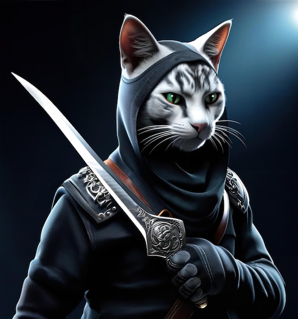 un chat de haute qualité habillé d'une tenue de ninja