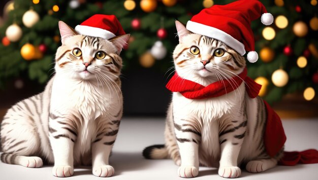 Le chat heureux porte le chapeau de Noël