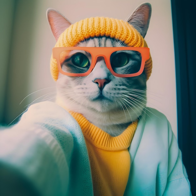 Chat hipster prendre selfie photo animaux antrophomorfiques drôles