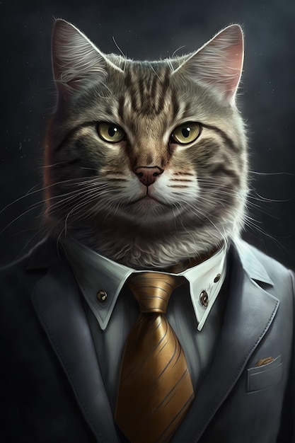 Chat d'homme d'affaires avec un corps humain d'homme d'affaires dans une veste avec cravate Boss Cat Collage