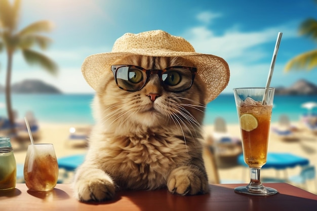 Un chat humoristique dégustant des cocktails au bar Generative Ai