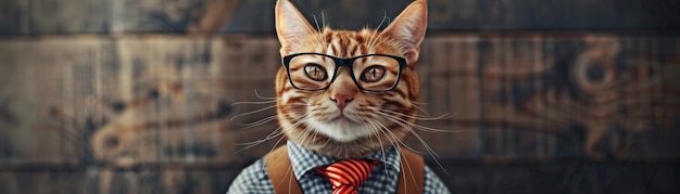 Un chat intelligent vêtu d'une cravate de chemise