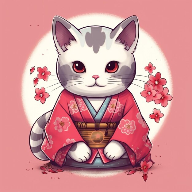 Chat japonais mignon en kimono