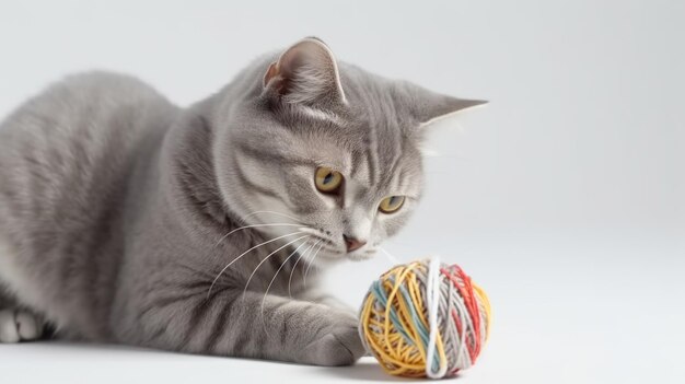 Un chat jouant avec une boule de fil