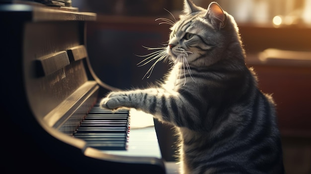 Un chat jouant du piano et interprétant des airs de jazz Hyper Real HD 4k