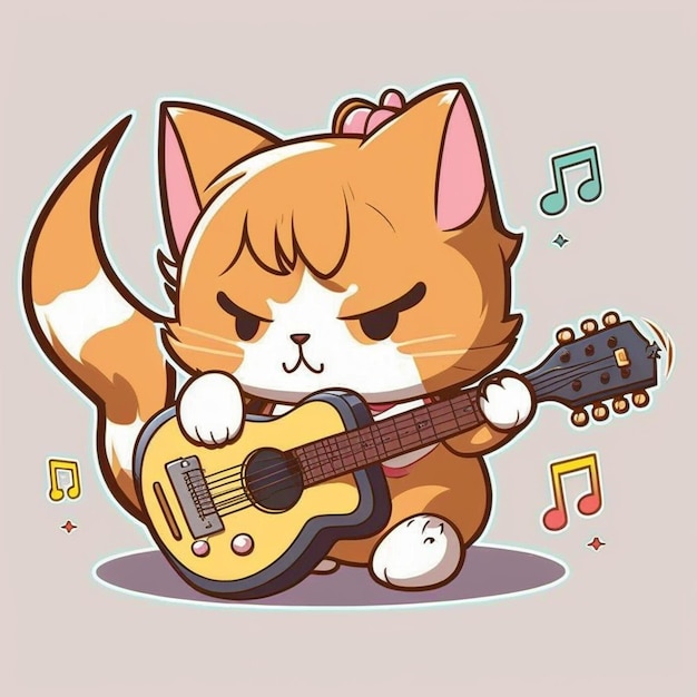 Un chat jouant d'une illustration vectorielle de guitare