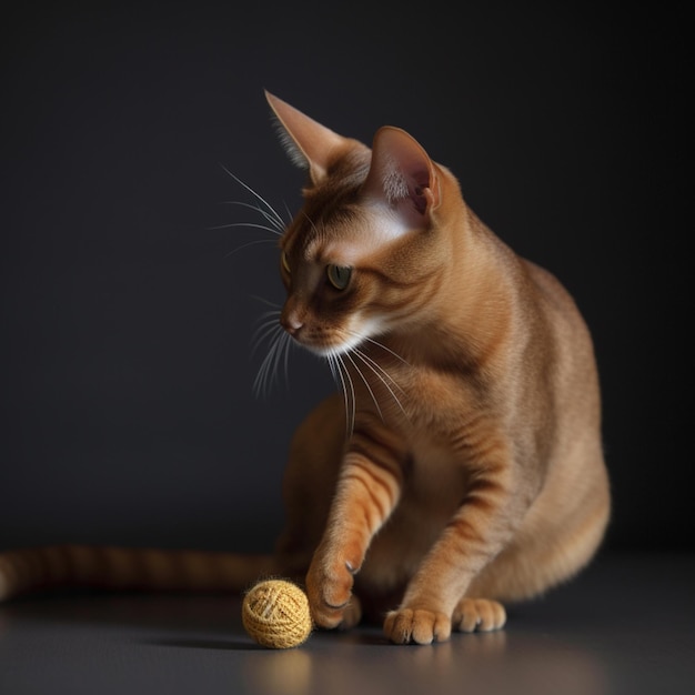 Un chat joue avec une pelote de laine.