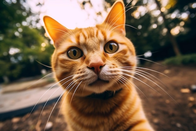 Chat joyeux capturant selfie IA générative