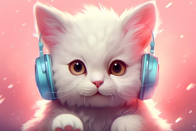 Chat kawaii mignon avec un casque