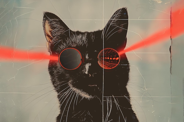 Un chat avec des lasers à partir d'yeux Concept de mode de collage minimal