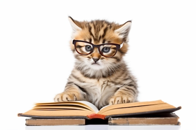 Un chat lisant un livre