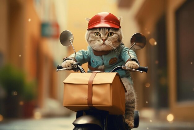 le chat livre des commandes sur une moto ai générative