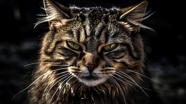 Un chat avec de longues moustaches et un fond noir