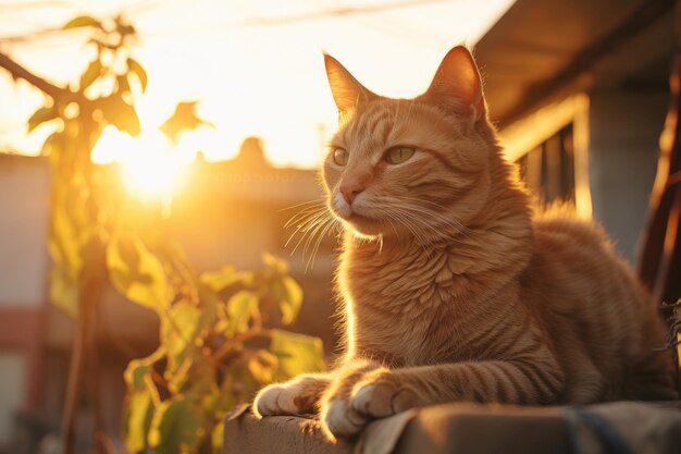 chat à la lumière du soleil au coucher du soleil gros plan