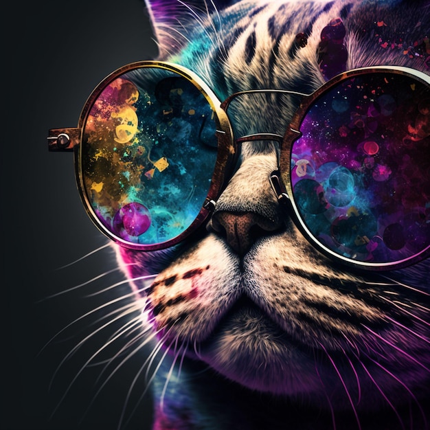 Un chat avec des lunettes colorées