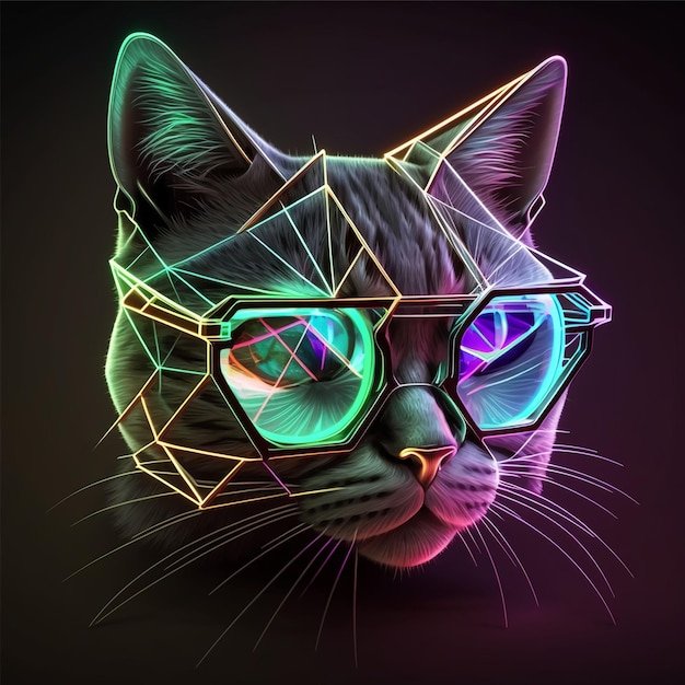 Un chat avec des lunettes dessus et les mots chat sur le devant.