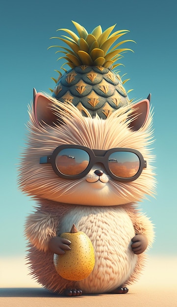 Chat avec des lunettes de soleil et un ananas sur sa tête ai générative