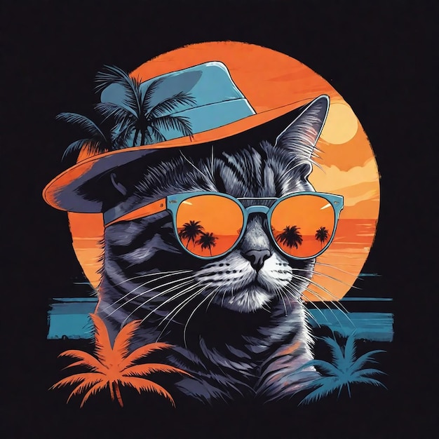 un chat avec des lunettes de soleil et un chapeau qui dit quote cat