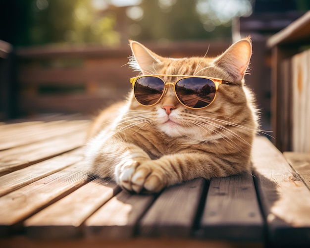 Un chat avec des lunettes de soleil dans une station balnéaire