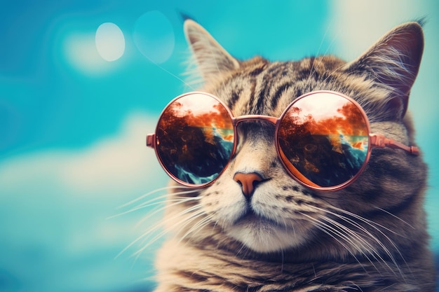 Un chat avec des lunettes de soleil qui va à une séance photo