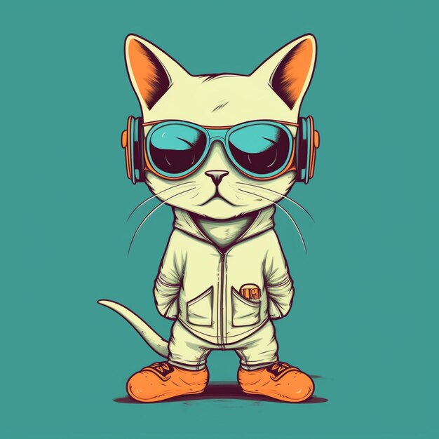 Un chat avec des lunettes de soleil et une veste qui dit "chat"