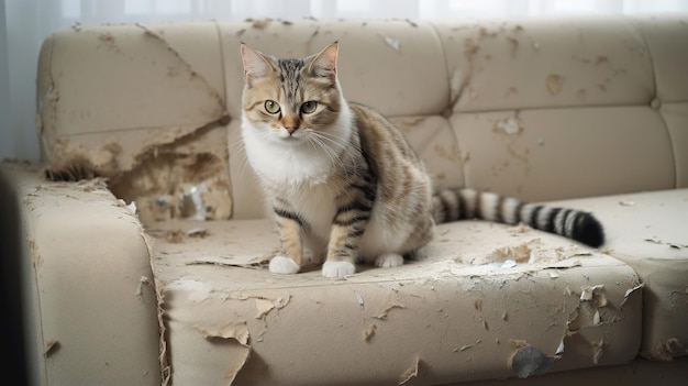 Le chat a mâché et griffé le canapé