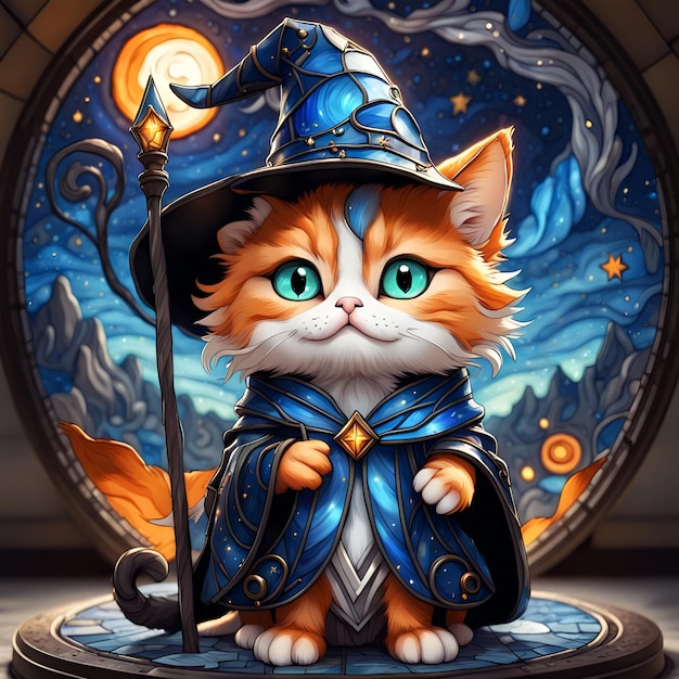 Le chat magicien chibi est mignon.