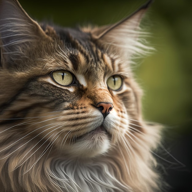 Chat maine coon réaliste sur fond extérieur naturel ravissant