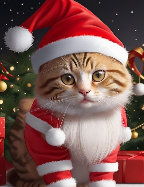 Chat mignon et adorable version Père Noël