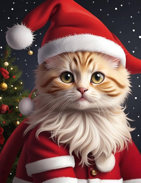 Chat mignon et adorable version Père Noël