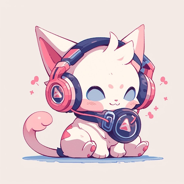 chat mignon avec casque