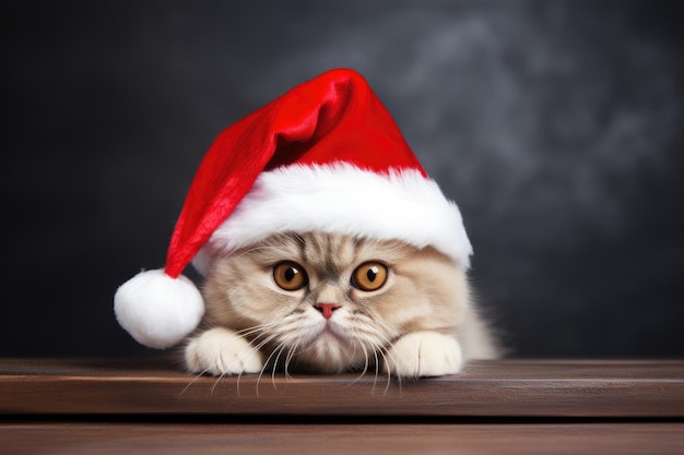 Chat mignon avec costume de Père Noël