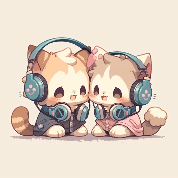 chat mignon couple avec casque