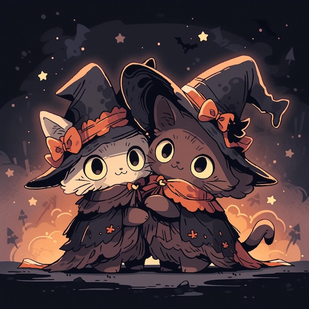 chat mignon couple avec halloween