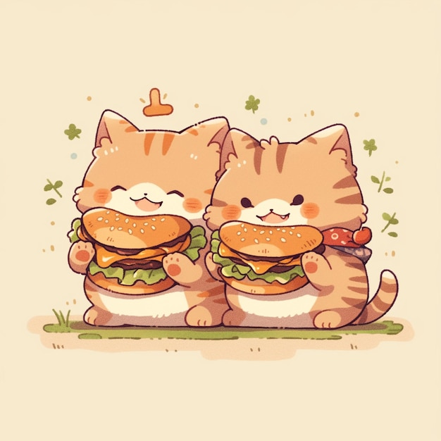 Photo chat mignon couple avec hamburger