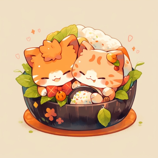 chat mignon couple avec sushi