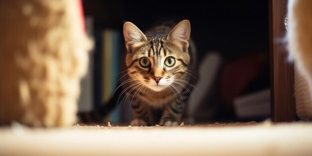 Un chat mignon dans une maison confortable