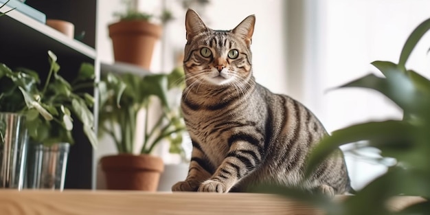 Un chat mignon dans une maison confortable