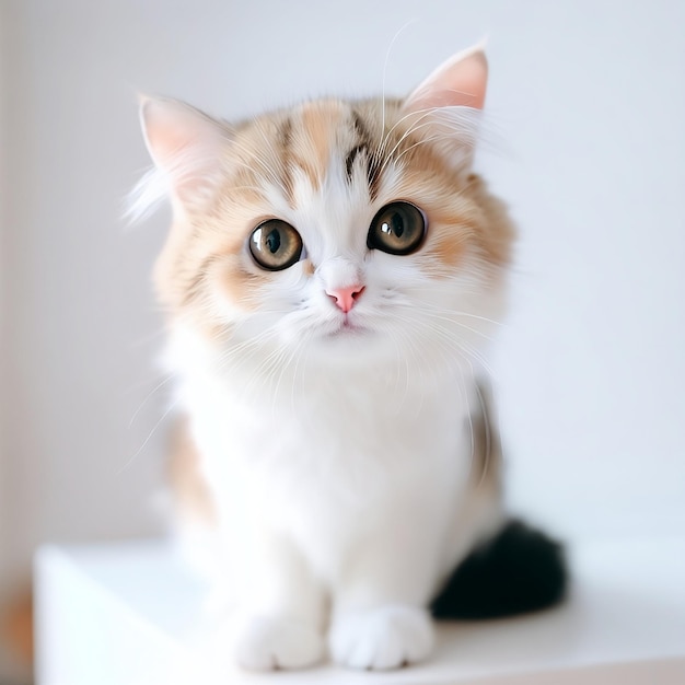 un chat mignon sur un endroit blanc à angle ultra large un petit chat