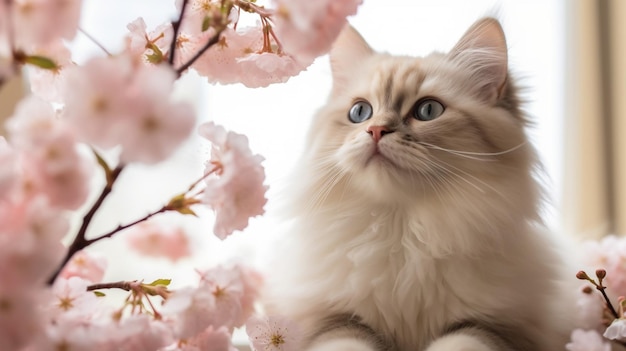 Un chat mignon et des fleurs