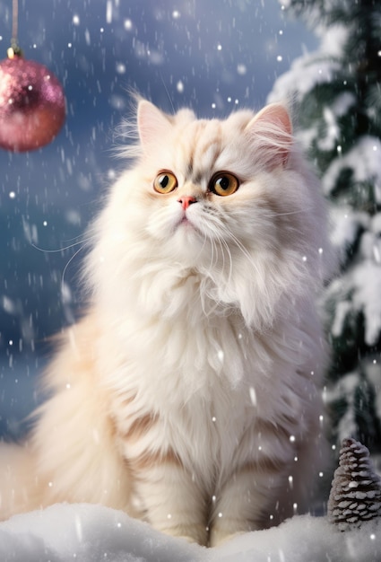 Chat mignon sur fond de Noël