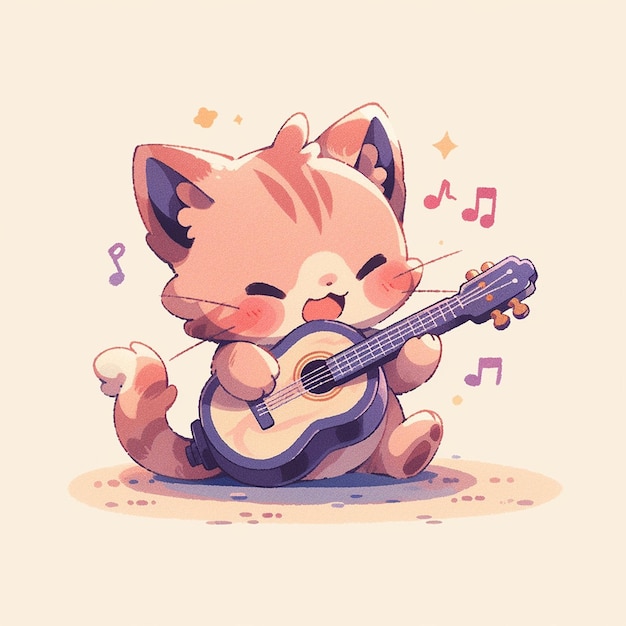 chat mignon avec guitare