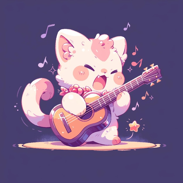 chat mignon avec guitare