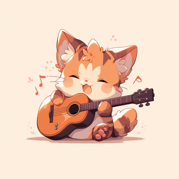 chat mignon avec guitare