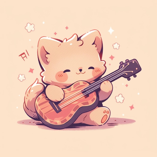 chat mignon avec guitare