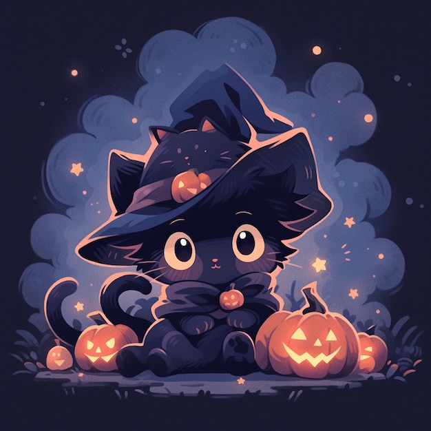 chat mignon avec Halloween