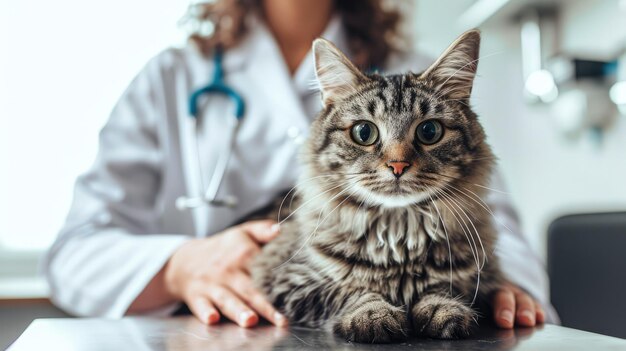 Chat mignon IA génératif examiné par un vétérinaire professionnel dans une clinique vétérinairex9xA
