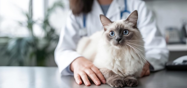 Chat mignon IA génératif examiné par un vétérinaire professionnel dans une clinique vétérinairex9xA